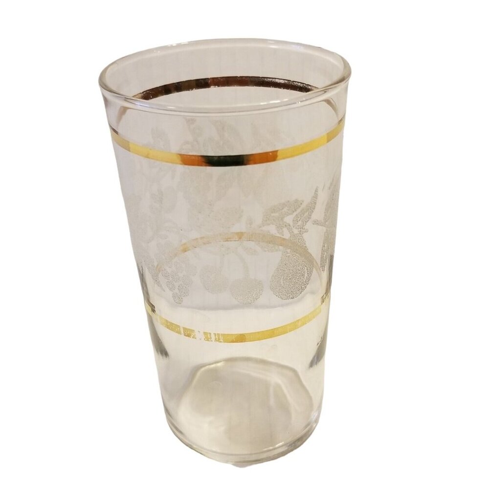 Vintage Bartlett‎ Collins Embossed Glass Grapevine Gold Bands Tumbler 5"